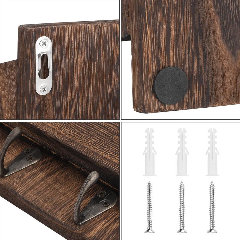 Mail Organizer Wall Mount with Key Hooks 2-Slot Wood Mail and Key Holder for ... gallery
