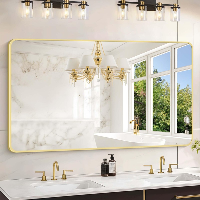 Civeno 55X30 Gold Bathroom Mirror Large Rectangle Mirror Rectangular Wall