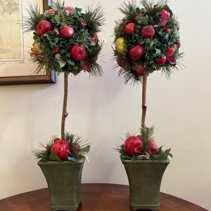 Vtg Potted Apple 21” Topiary Green Red Fruit Floral Tree French Country Decor