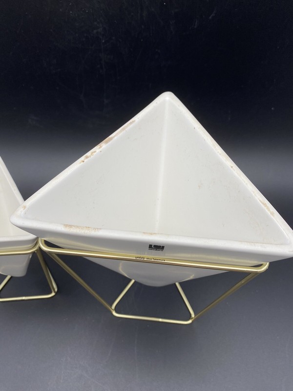 2 UMBRA TRIGG TRIANGULAR CERAMIC VASE CONTAINERS and STANDS gallery