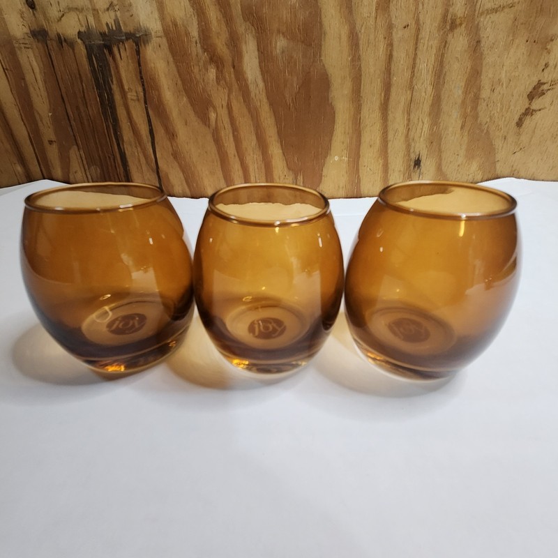 Set of 3 Amber Glass Cups Votive Candle Holders Small Vases Mid Century Style