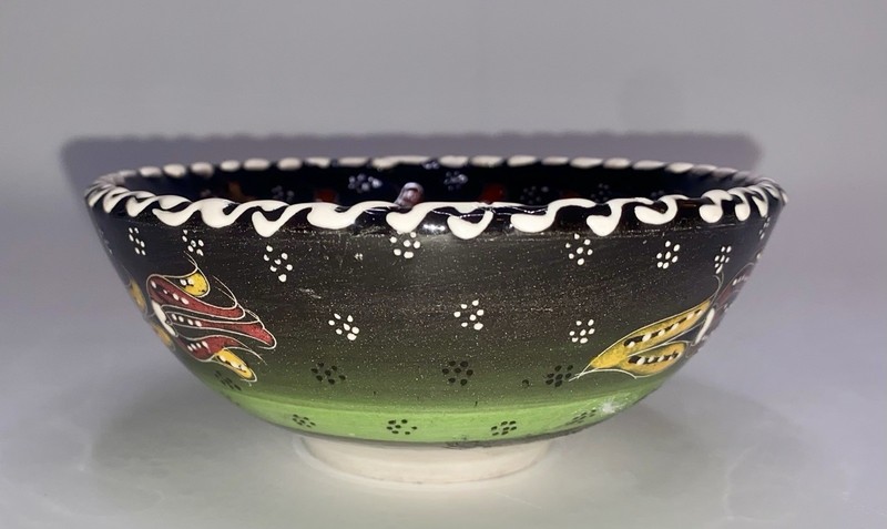 VTG Handmade Hand-Painted Enamel Turkish Meze Ceramic Bowl Trinket Dish W/ Label gallery