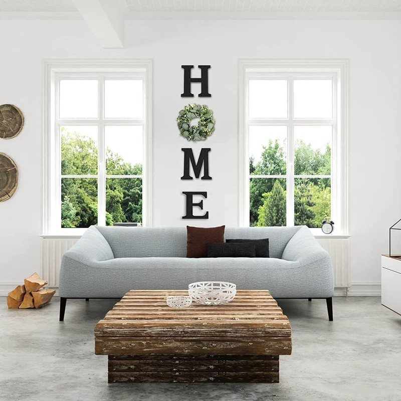 Wood Home Sign with Artificial Eucalyptus Wreath for O, Hanging Farmhouse Wall H gallery