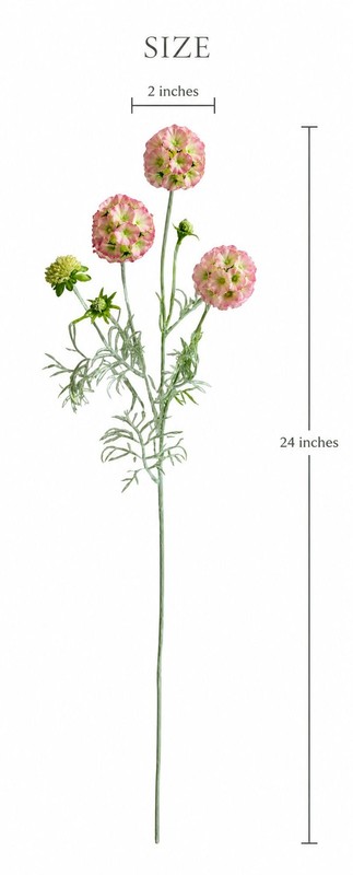 Artificial Scabiosa Flower Stems Pink Green Faux Wildflower Cottage Floral Fille gallery