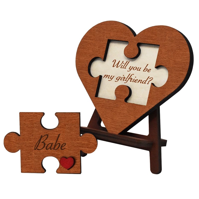 Will You be My Girlfriend Proposal Puzzle Piece Sign Wooden Heart, Be my GF Card