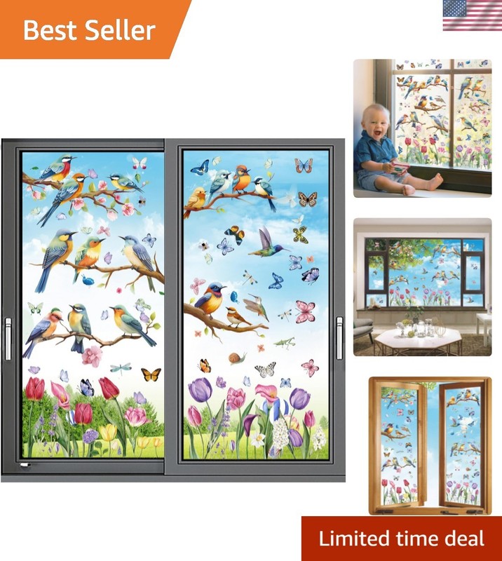 Spring Window Cling Sticker - 78PCS Tulip Butterfly Flower Hummingbirds Windo...