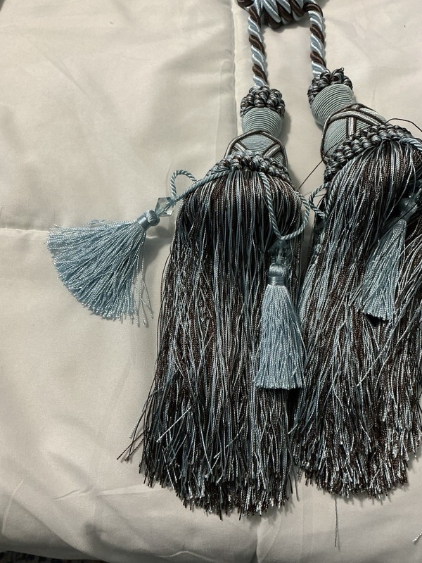 One pair of Double Tassels By Belagio Grey And Blue And Silver