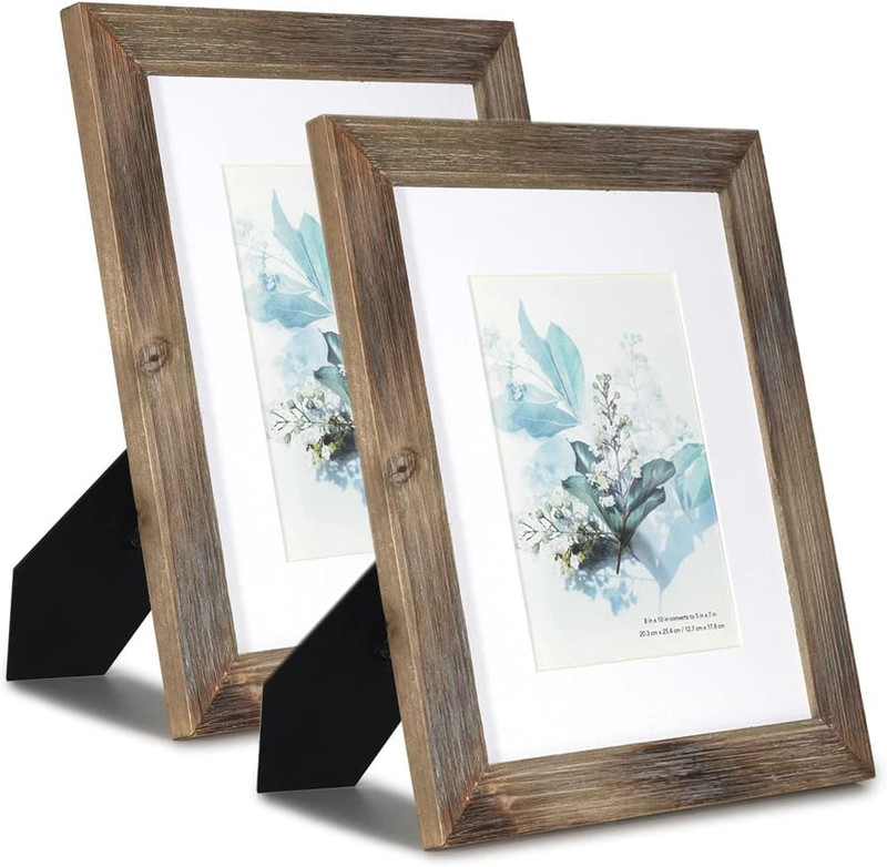 100% Solid Wood Brown 8×10 Picture Frame 2 Pack – Display Picture 5×7 with Mat,