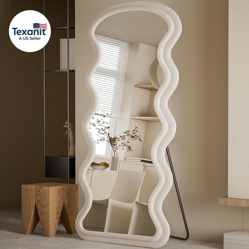 Wavy Mirror Full Length 71"X32", Full Body Mirrors, Wavy Flannel Floor Mirror, T gallery