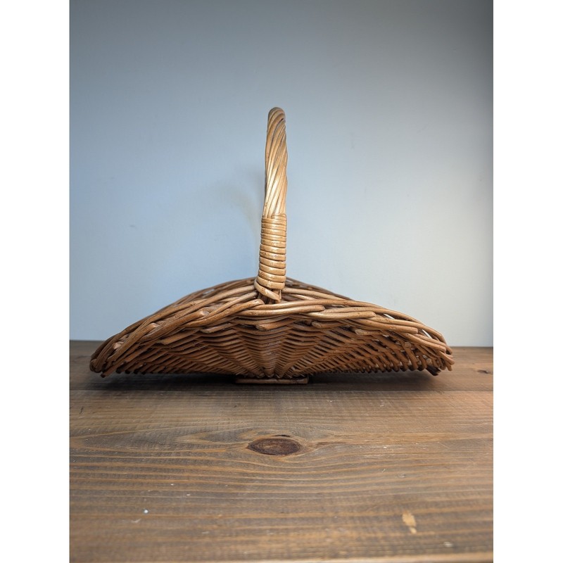 Vintage Wicker Gathering Flower Basket Handcrafted Portugal Brown Rustic 18x15" gallery