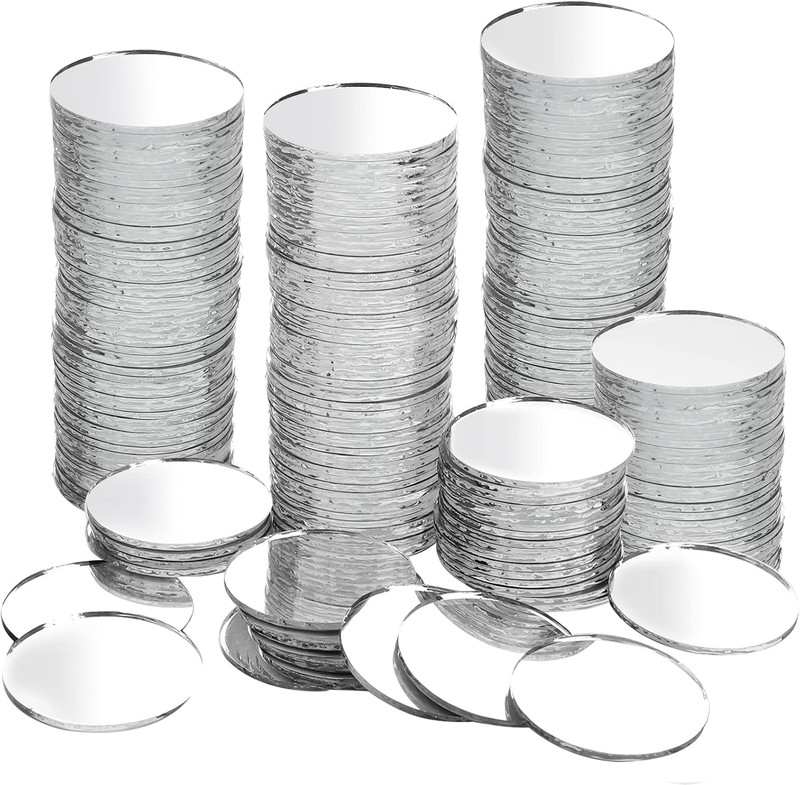 Youeon 200Pcs Small round Glass Mirrors, 1 Inch round Mirror for Cafts, Mini Cir