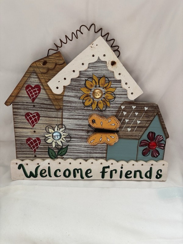 Welcome Friends Wood Sign 10 1/2 Inches High x 12 inches wide- Designs by Cindy
