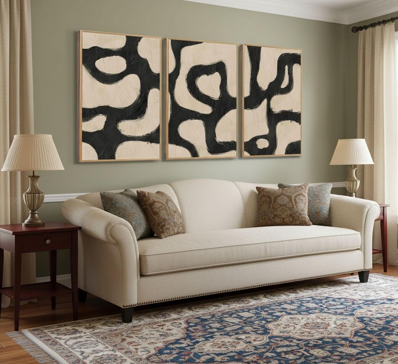 3Pcs Minimalism Abstract Boho Canvas Wall Art Modern Neutral Black And Beige ... gallery