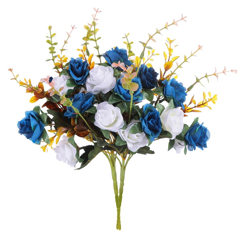 Dark Blue Artificial Roses Flowers 24 Little Silk Plastic Home Hotel Decorations
