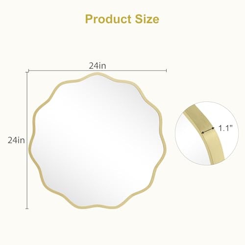 Round Wavy Mirror for Wall Decorative 24 inch, Modern Round 24"L x 24"W Gold gallery