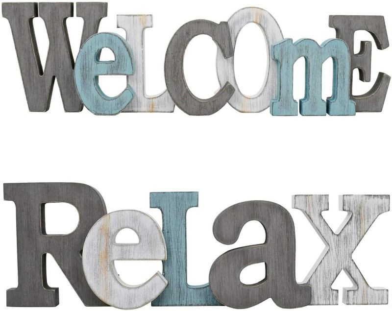 Rustic Wood Welcome / Relax Sign Decorative Cutout Word Sign Wall Tabletop Decor