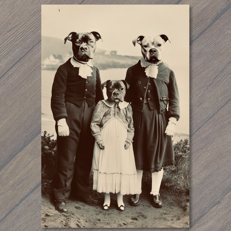 Art Print Weird Creepy Vintage Vibe Dog People Unreal Beach Unusual Strange