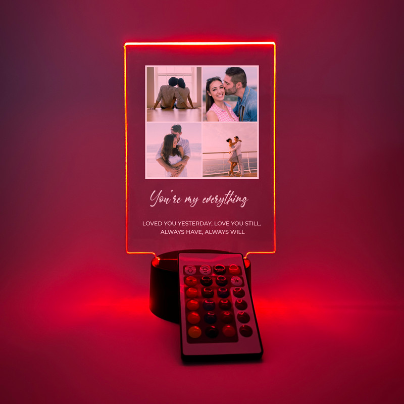 Personalized 4 Picture Collage LED Night Light Up -for Her or Him, Couples Gift