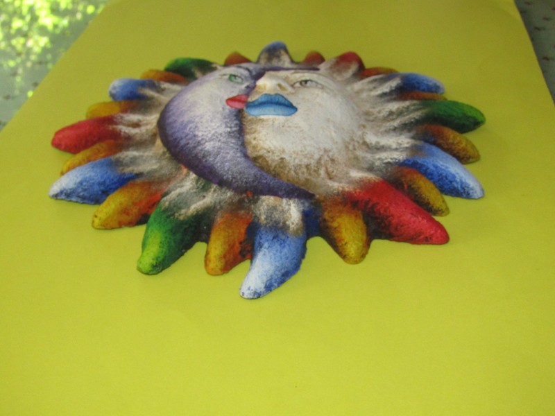 Mexican Folk Art Sun Moon Celestial Wall Plaque Signed Original - Please Read gallery