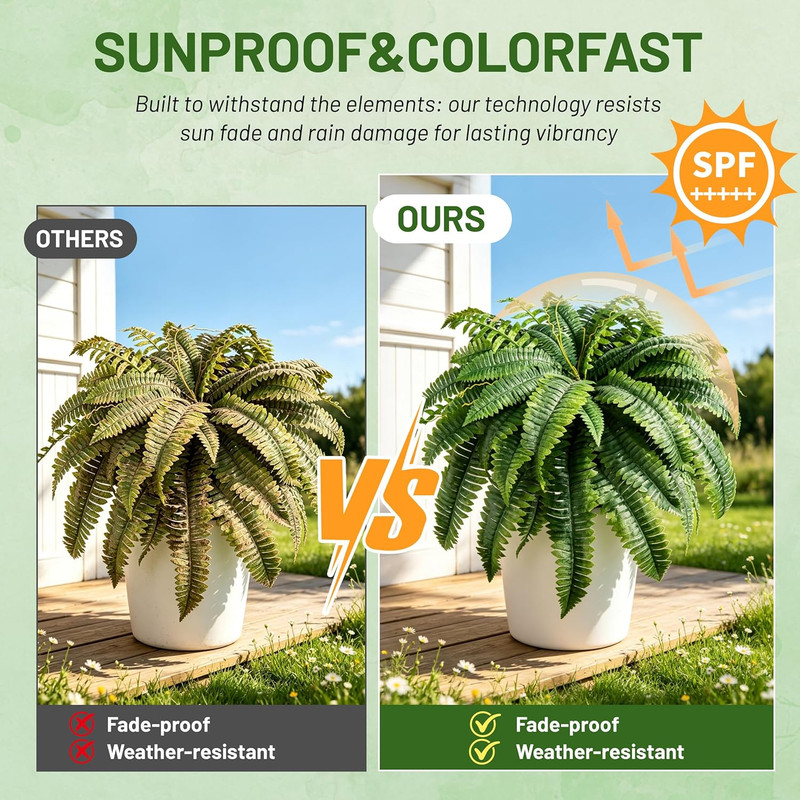 2 Pack 45"/60 Leaves Large Fake Ferns, UV Resistant Outdoor Artificial Plants Fa gallery
