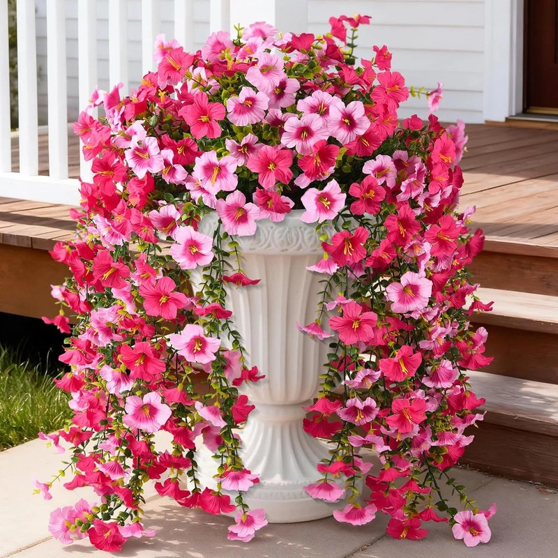 Artificial Hanging Flowers Plants for Outdoor Spring Summer Decoration, 2PCS Fau