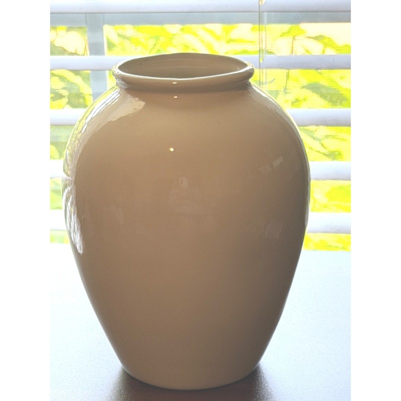 Vintage Hand Painted Blue Floral Relief Ceramic Vase Cream 7.5" Cottagecore gallery