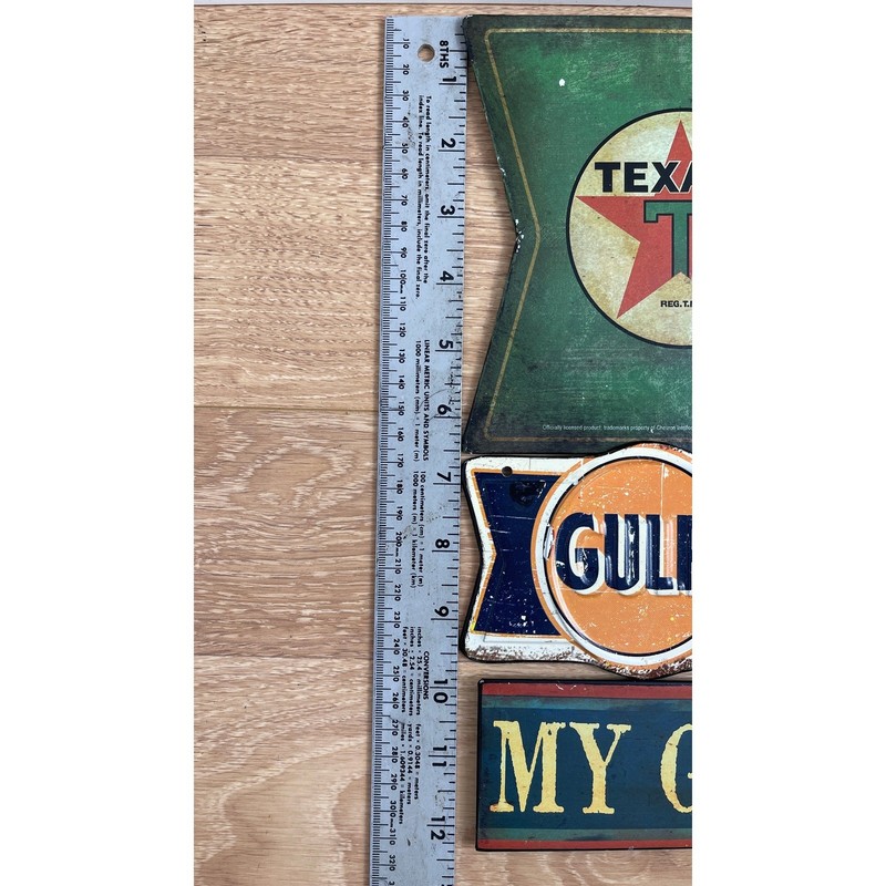 Texaco Gulf Gas Oil Metal Sign Set Garage My Rules 3pc Wall Decor gallery