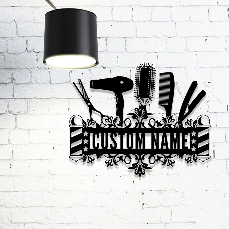 Personalized Hair Stylist Metal Sign Custom Name Hair Salon Barber Wall Art Deco gallery
