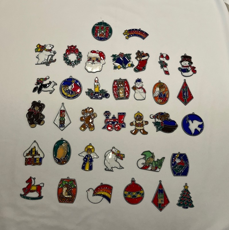 Lot Of 35 Vtg Stained Glass Style Sun Catchers ~ Made Of Plastic ~ Mostly Xmas gallery
