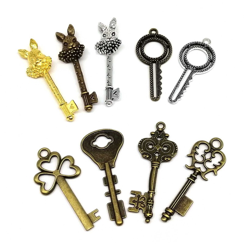 10pcs Retro Antique Vintage Old Looking Decorative Key Charms Jewelry Pendants gallery