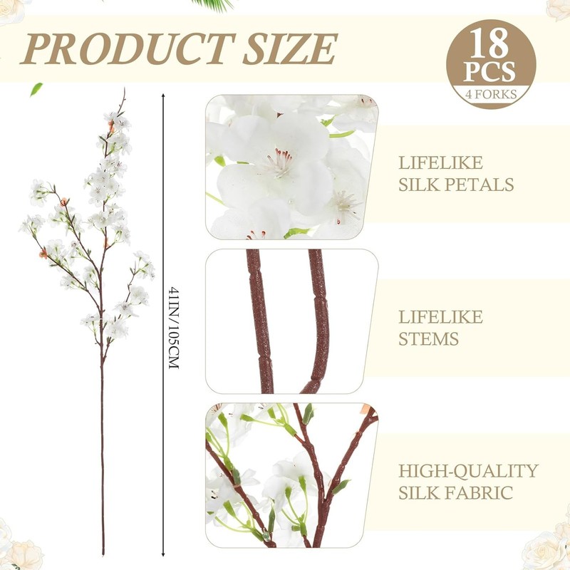 18 Pcs Artificial Cherry Blossom, 41" Faux Cherry Branches Spring Decor Indoor gallery