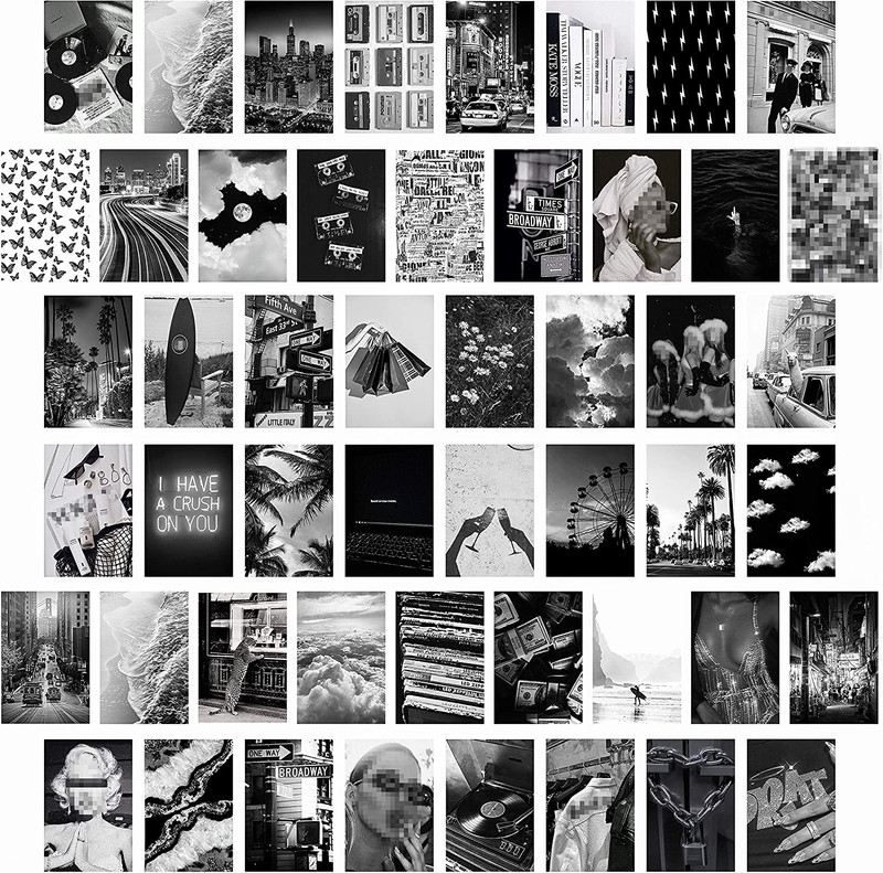50 Aesthetic Black and White Pictures for Wall Collage Chic Collage Printing Set