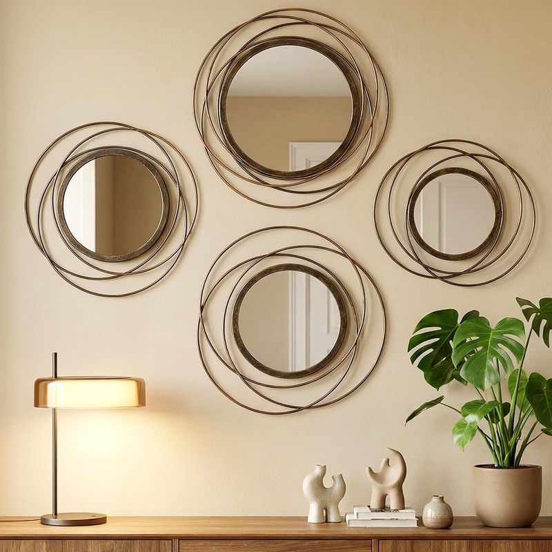 Hicarer 4 Pcs Decorative Wall Mirror Round Modern Circle Mounted Mirror Metal Wa