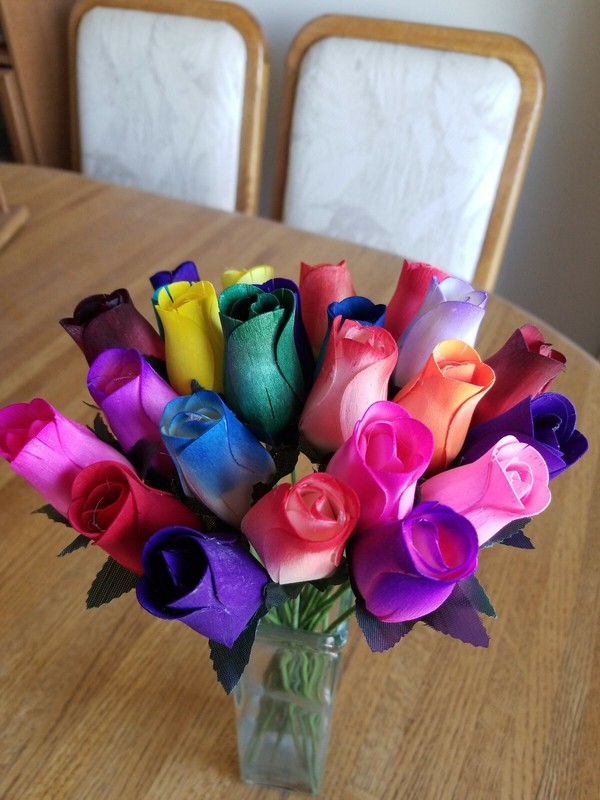2 DOZEN – 24 MIXED COLOR BOUQUET OF BUDS FLOWER WOODEN ROSES – FREE SHIPPING