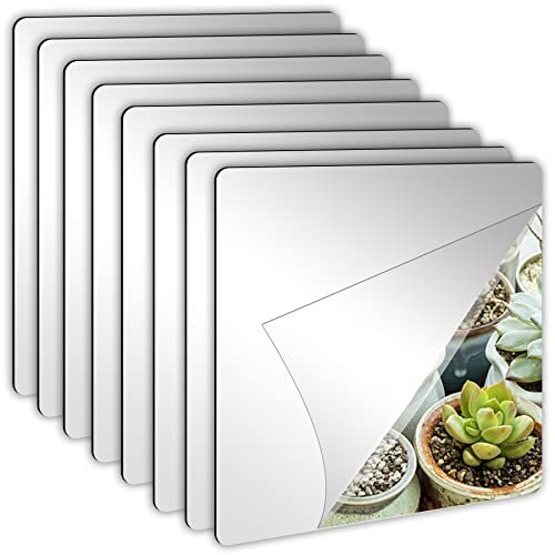 JUNEBRUSHS 8 Pack Self Adhesive Acrylic Mirror, 8 x 8 x 8 Inches, Multi Color