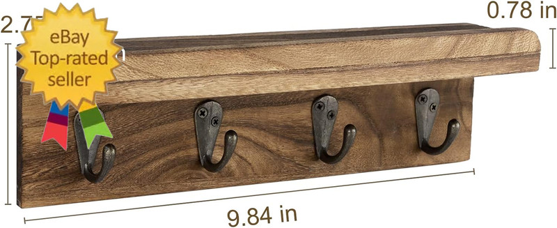 Rustic Key Holder for Wall, Farmhouse Wall Shelf with 4 Hooks, Wall Mounted Key gallery