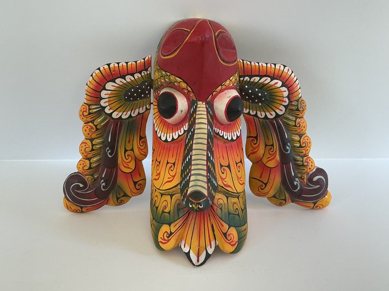 Impressive Sri Lanka Traditional Wooden Mask Gurulu Raksha Handmade Wall Hang 6”