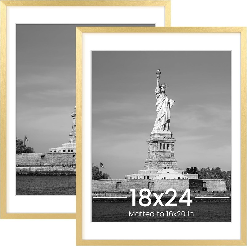 Modern Gold Matted Picture Frames, 18x24 or 16x20 - Perfect for Home Decor gallery