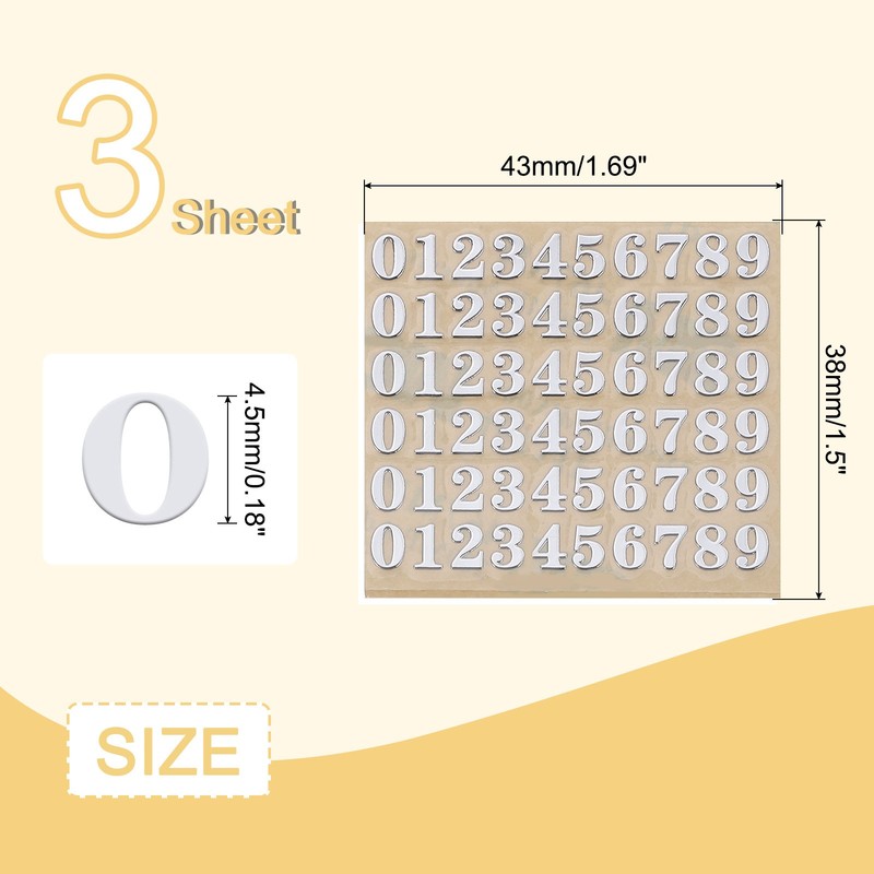 Mini Numbers Stickers 0-9 Silver for 3 Sheets 4.5mm/0.18" gallery