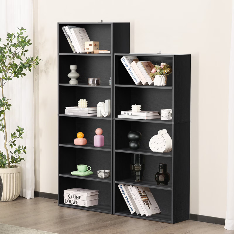 Bookshelf 6 Tier Storage Shelf Adjustable Bookcase Open Wood Magazine Organizer gallery