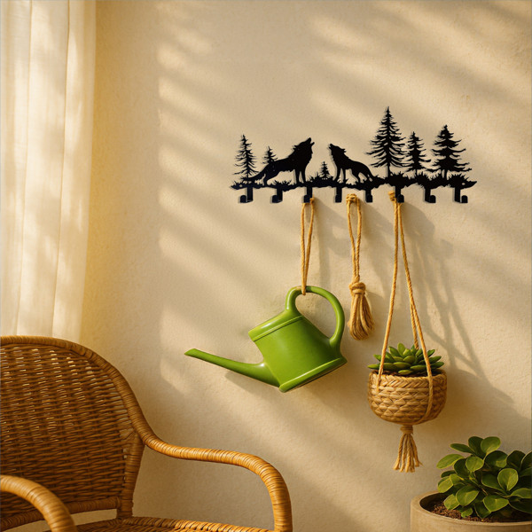 Wolf Key Holder Wall Mount,8 Hook Coat Rack Scarves -Rustic Entryway Organizer