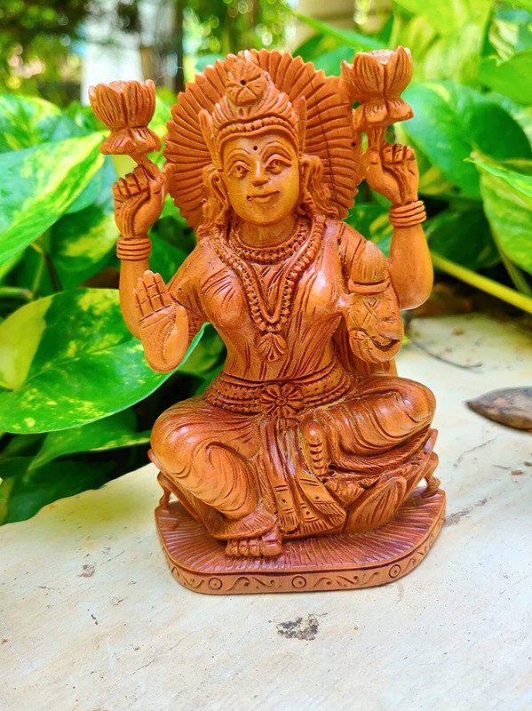 Pure Sandalwood Goddess Laxmi Statue for Home Decor Showpiece Laxmi Idol 4'' gallery