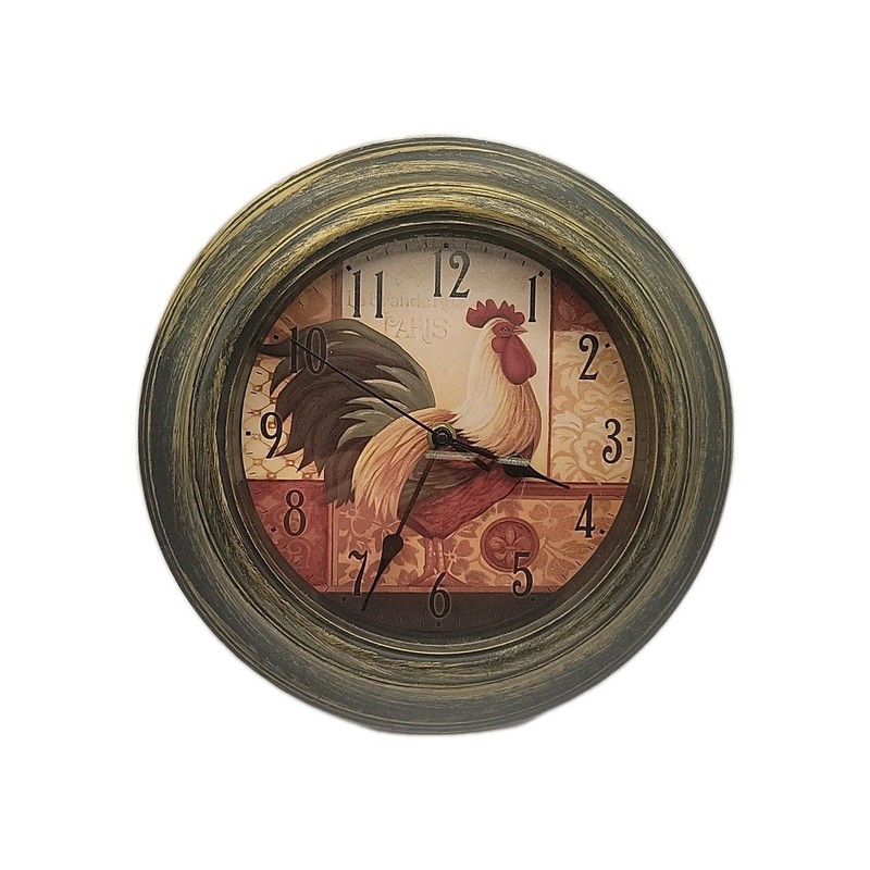 11″ Decorative Rooster Wall Clock Tested Working A A Battery Not Included