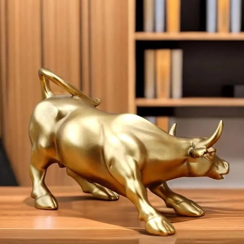 Wall Street Golden Bull Statue - 3.3" Resin Charging Bull Desktop Decor (317g) gallery