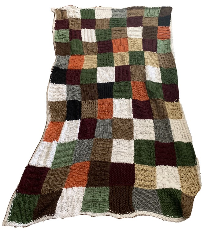 VTG Hand-Crocheted Afghan Throw Blanket Earth tone Multi-Colored 38" x 64" gallery