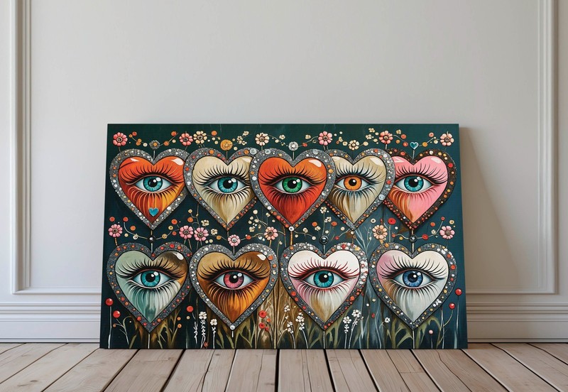 Psychedelic Heart Eye Art Canvas Print: Gothic Jewel-Toned Decor Ready to Hang gallery