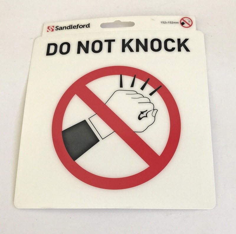 ‘Do Not Knock’ 152x152mm Sign, Self Adhesive Polycarbonate Wall/Door, Free Post!
