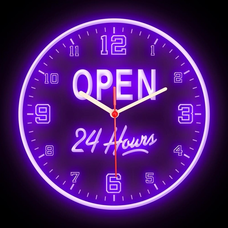 Open 24 Hours Cafe Restaurant Shop Colorful Flexible Neon Clock 10" gallery