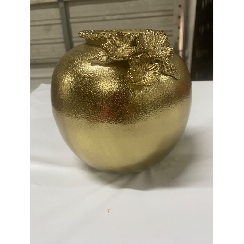 Charter Club Gold Aluminium Round Wipe Clean Gilded Vase New With Tag