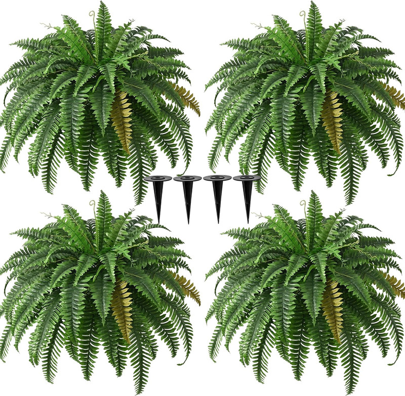 2PCS 45In Fake Ferns- Large Artificial Plants Outdoor, UV Resistant Artificial F